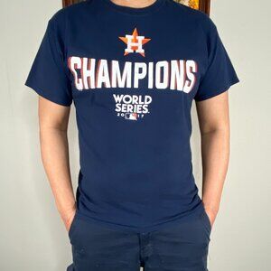 Houston Astros World Series Champions T-Shirt Top Men's Medium Blue Logo 2017